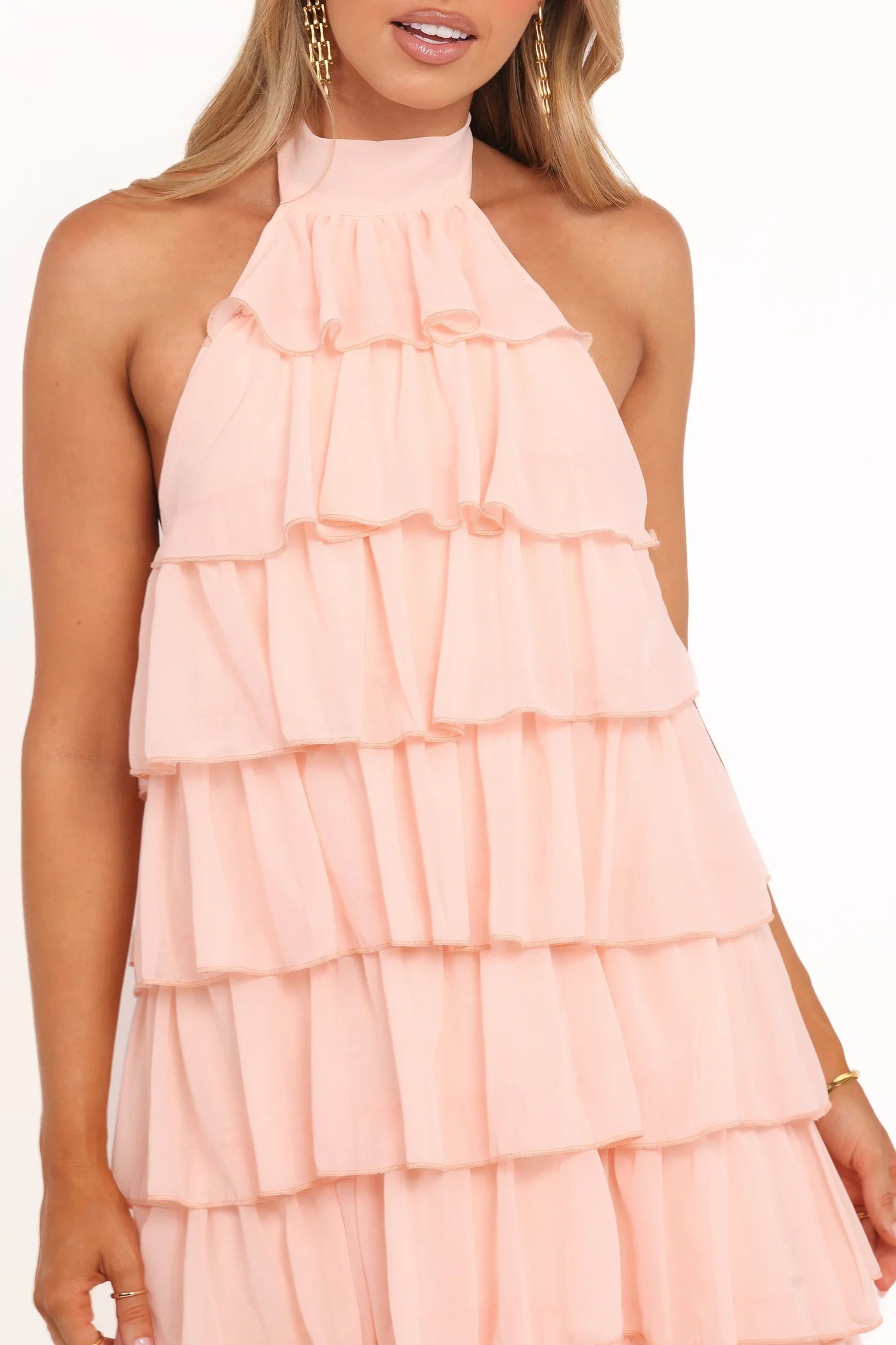 Blush Pink Tiered Halter Maxi Dress